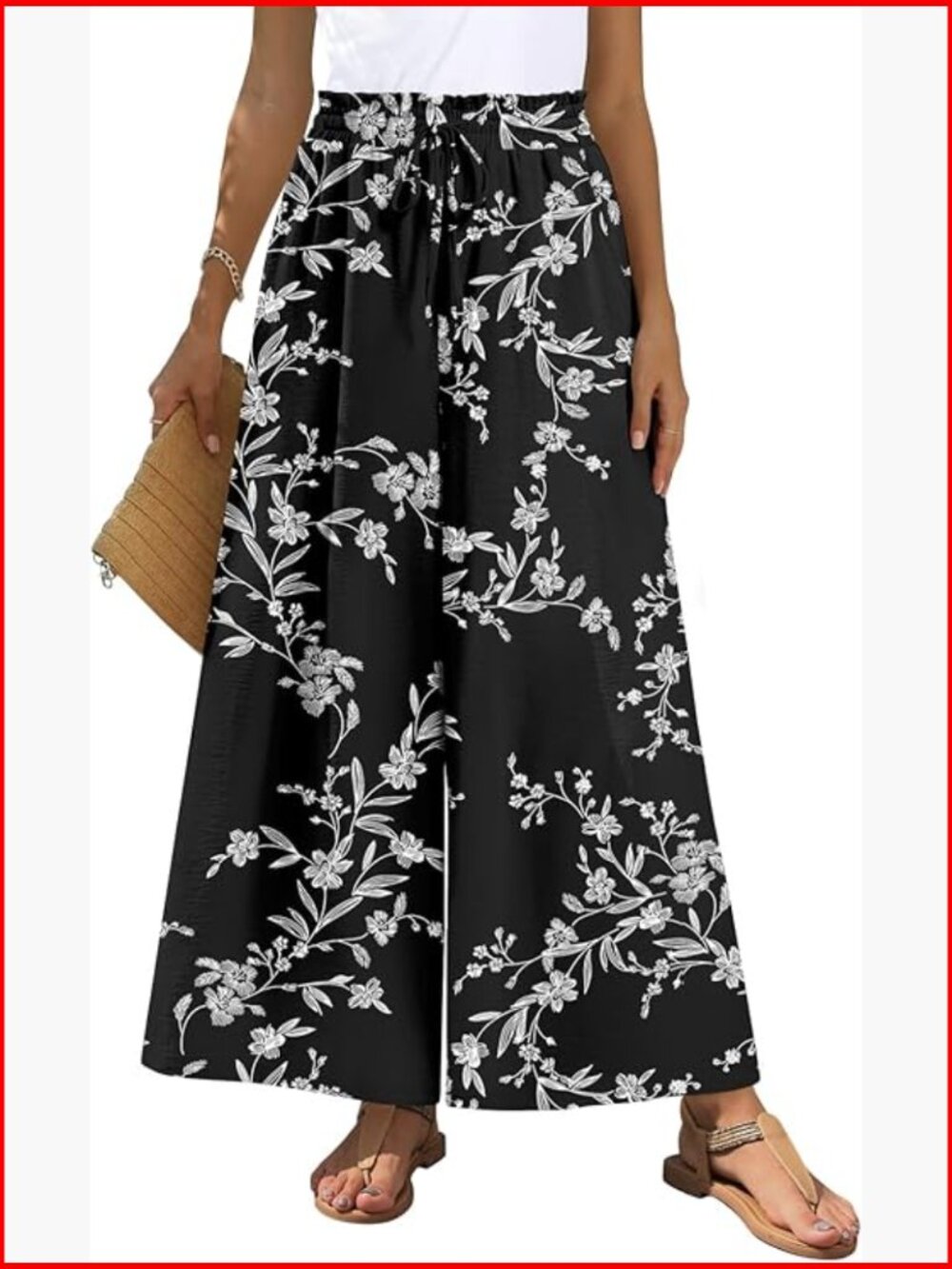 Wide Leg Palazzo Pants Elastic Waist with Pockets Business Casual Trousers